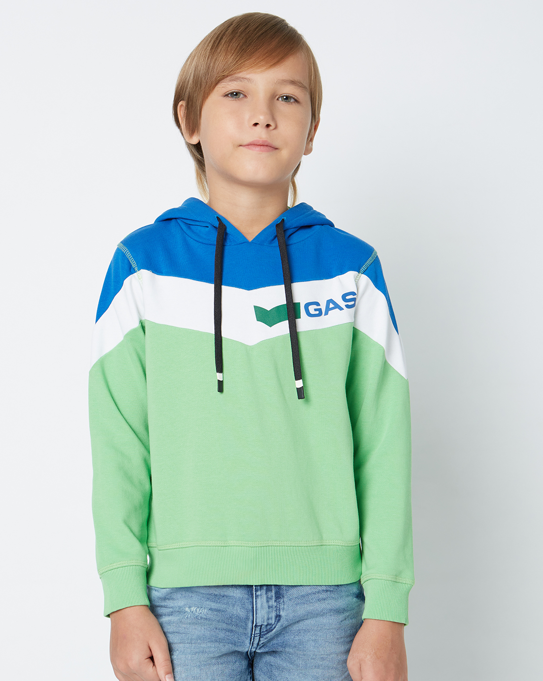 Gas Kids Boys Green Color Block Sweatshirt